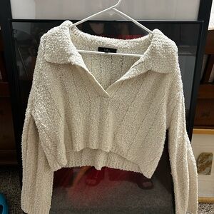 Lulu's Cozy Cream V-Neck Sweater
